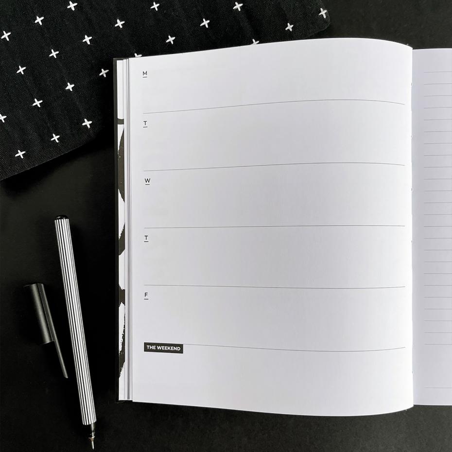 We have 2 diary layouts: Horizontal is our original layout with the days of the week on the left-hand page